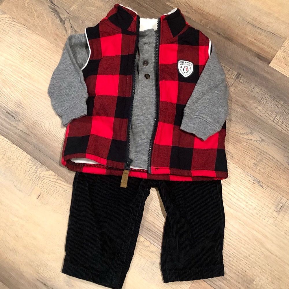 Adorable Baby Boy Vest Outfit Buffalo Plaid 3M
